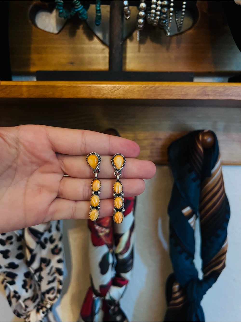 Orange Spiny Dangle Earrings